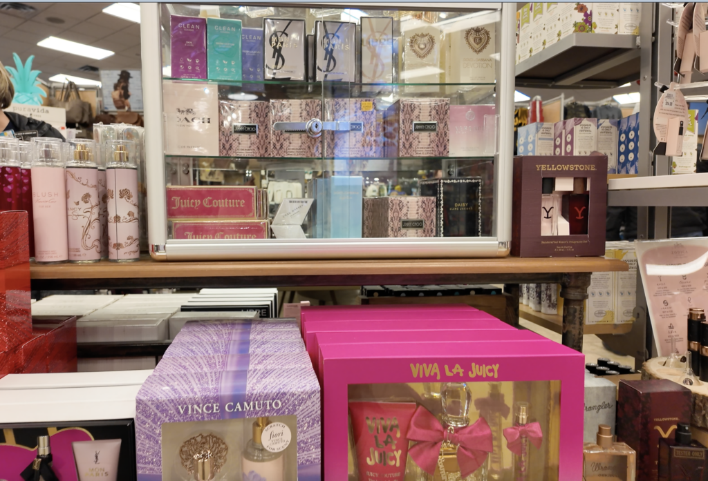 shelves with designer perfume
