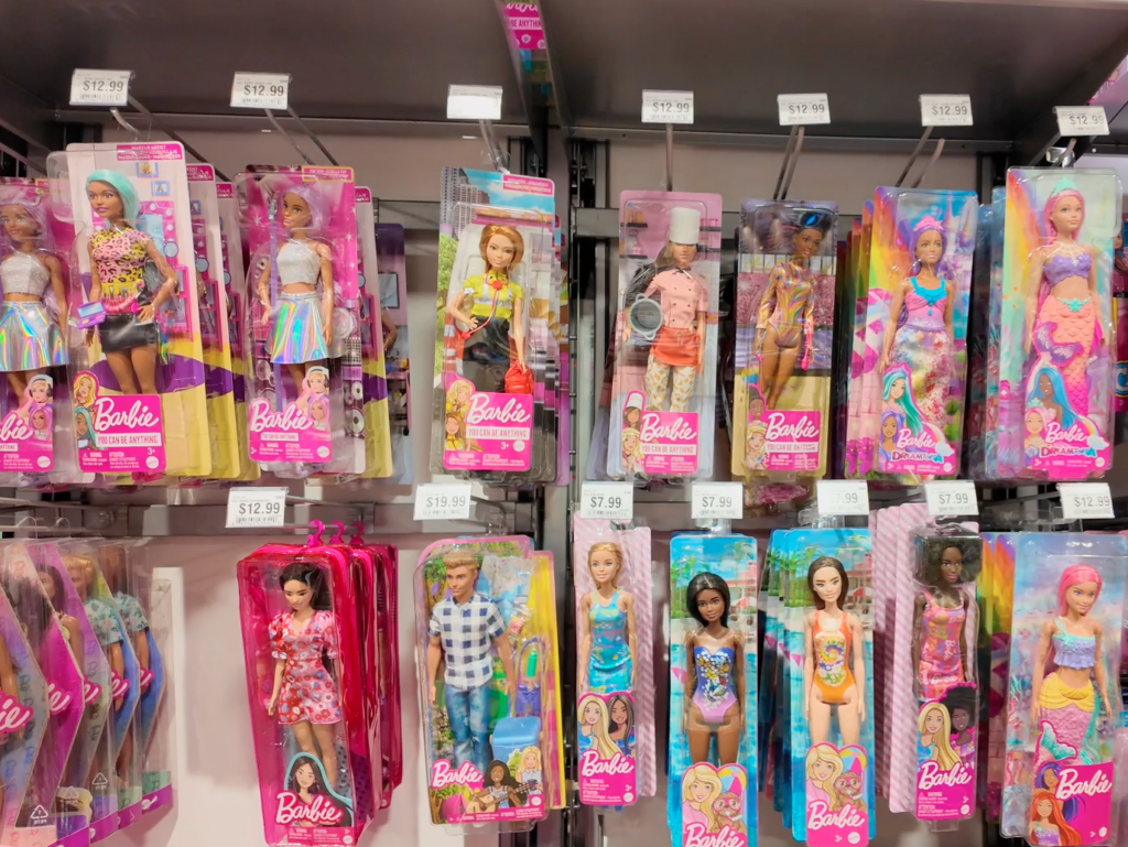 packaged barbies hanging at scheels