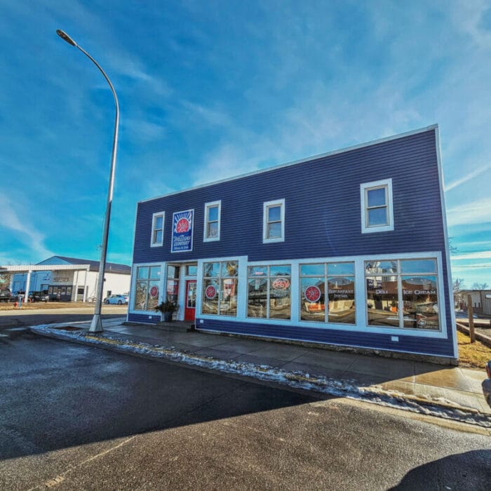 outside look at blue building