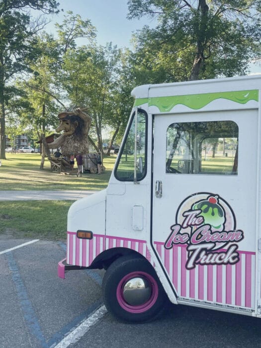 outside of ice cream truck in park