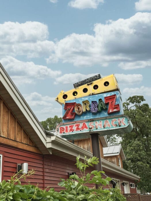 sign of colorful lights saying zorbaz