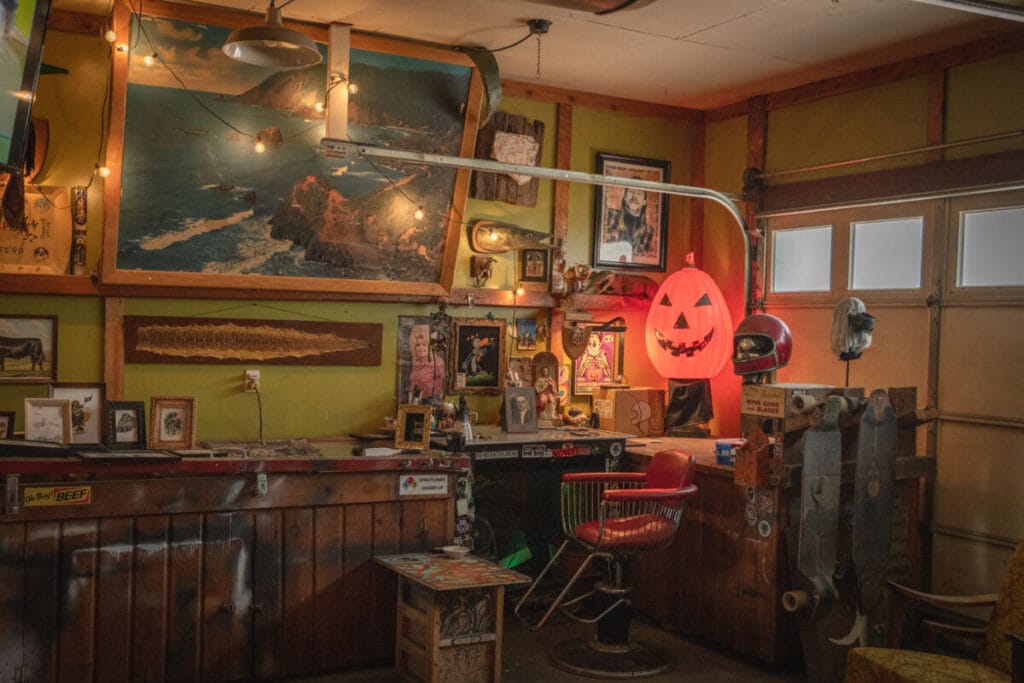 room decorated with glowing pumpkin