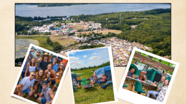 Campground and group photos at WE Fest campsites collaged together with text at bottom: Your Ultimate Campground Guide.